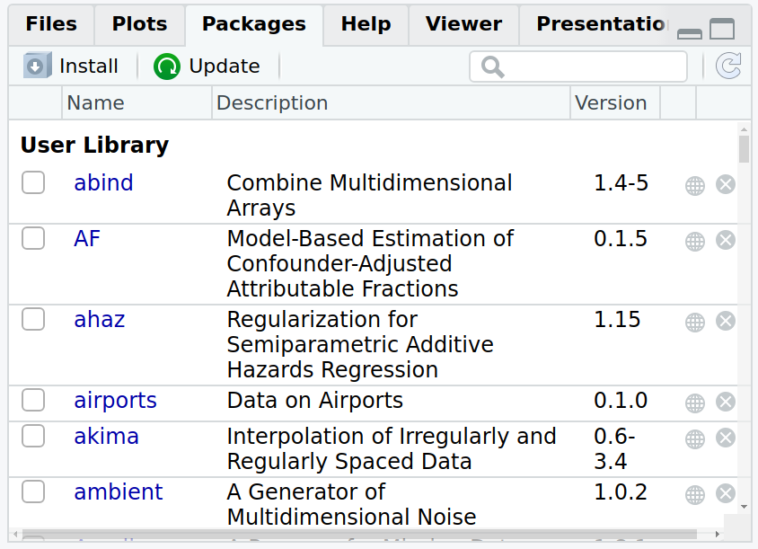 Tabs in the lower right panel: Files, Plots, Packages, Help